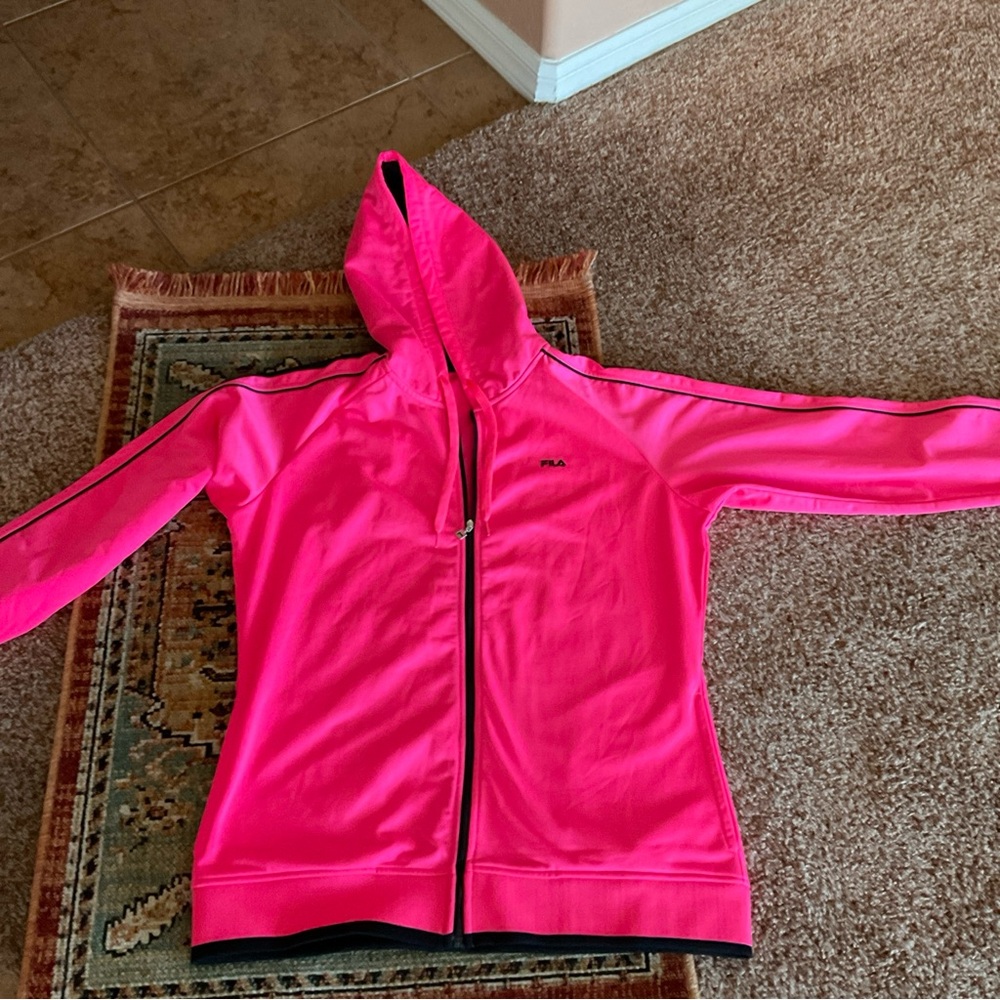 Fila Pink and Black Zip-Up Hoodie, light lining, breast cancer awareness - Picture 10 of 15